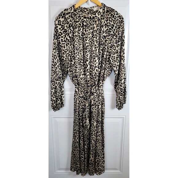 LOFT Plus Size Silky Mock Neck Leopard Print Midi Belted Dress Size 18 - Picture 1 of 9